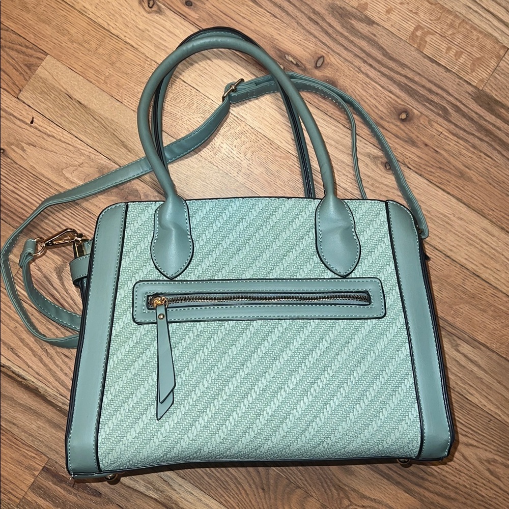 Sage Green Faux Leather Handbag with Rope Texture Design